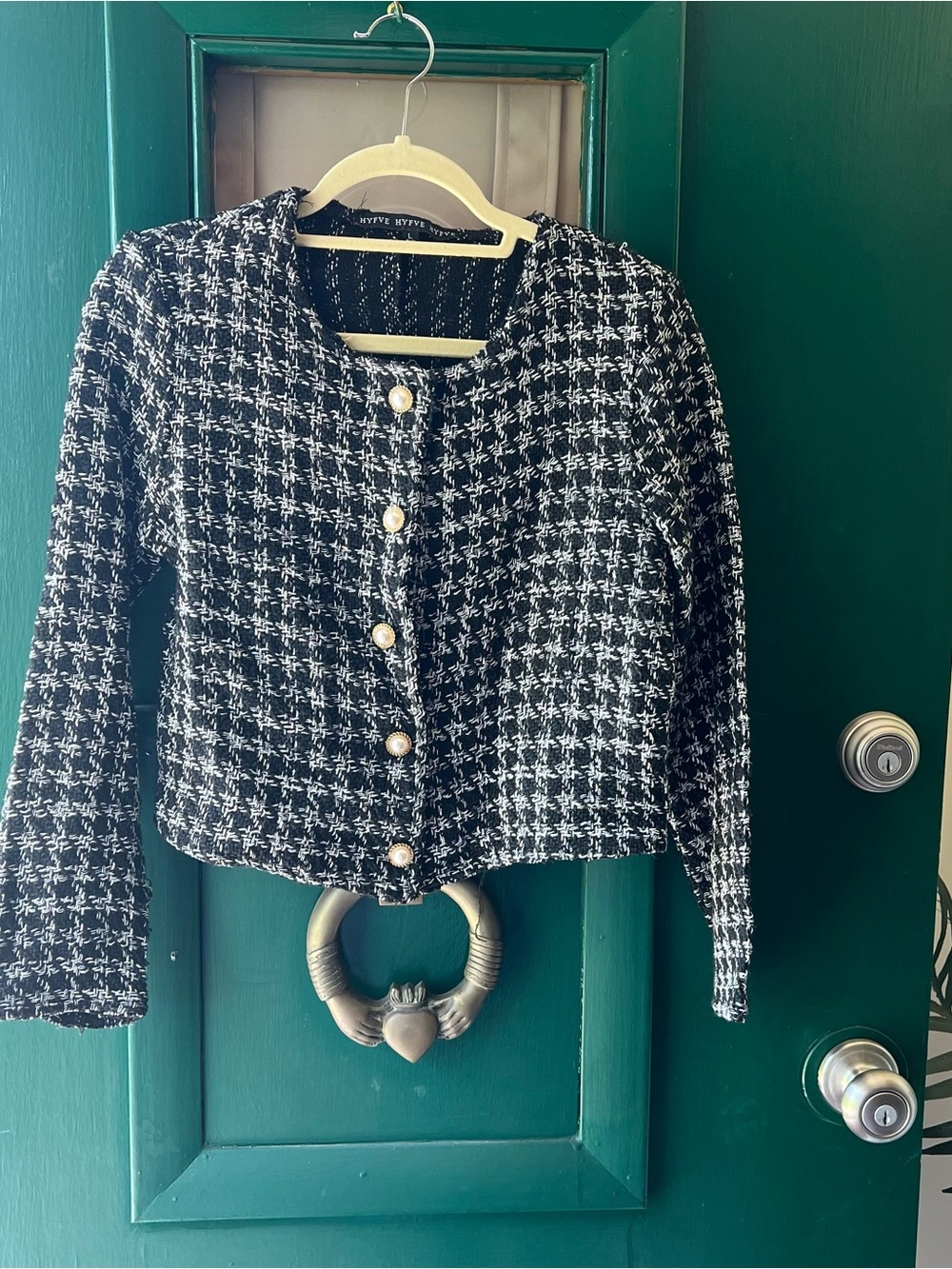 HYFVE Black & White Tweed Pearl-Button Cropped Blazer